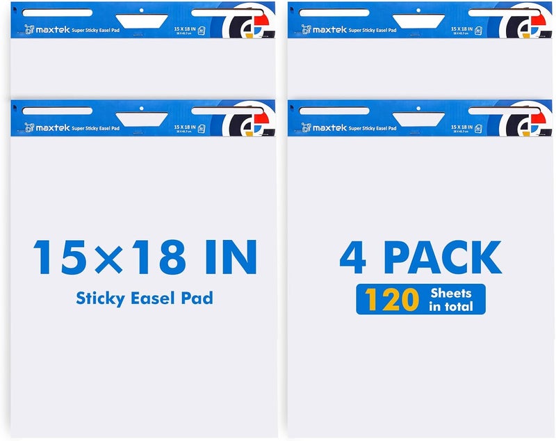 maxtek Chart Paper 15"x18", Large Sticky Easel Pad with 4 Packs, 120 Sheets, Upgraded Big Anchor Flip Chart Paper with Super Sticky Back, Self-Stick Paper for Walls & Easels - Image 1